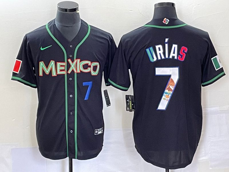 Men 2023 World Cub Mexico 7 Urias Black white Nike MLB Jersey2